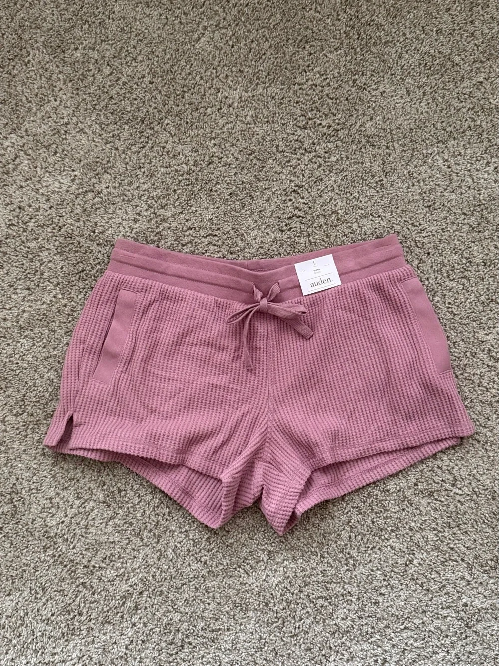 Waffle-Knit Pink Pullover Top and Shorts Matching Set
